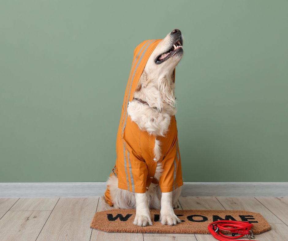 dog wearing a hoodie